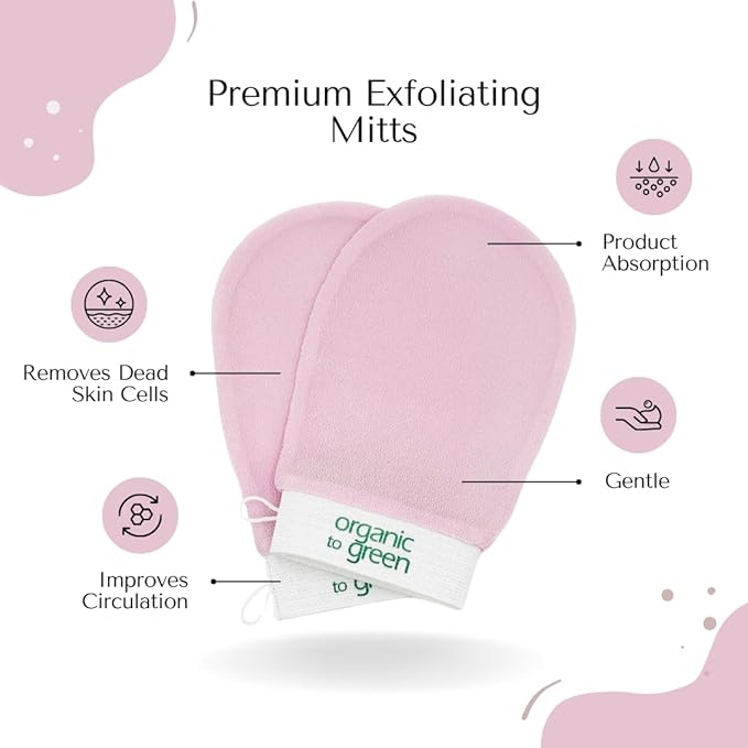 Organic to Green Premium Exfoliating Mitt for Body (2pc) – 100% Vegan Viscose Traditional Body Scrub Washcloth – Body Exfoliator (Pink)