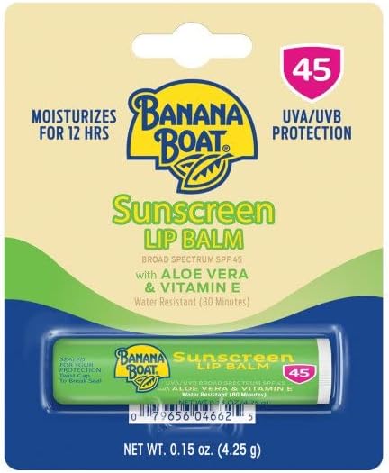 Banana Boat Aloe Vera with Vitamin E Sunscreen Lip Balm, SPF 45, 0.15 Ounces each (Value Pack of 3)