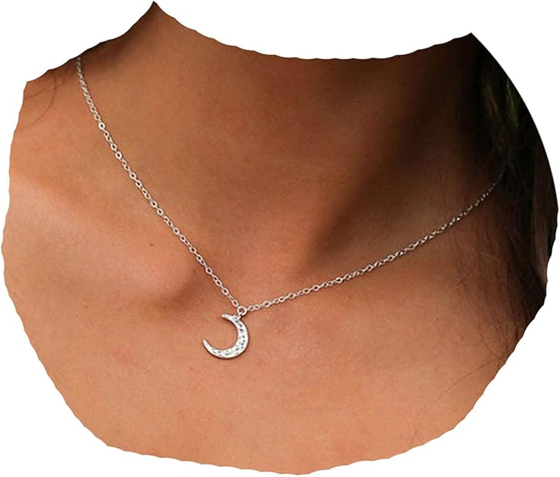 Boho Rhinestone Moon Necklace CZ Crescent Pendant Necklace Chain Minimalist Necklace Festival Jewelry for Women and Teen Girls