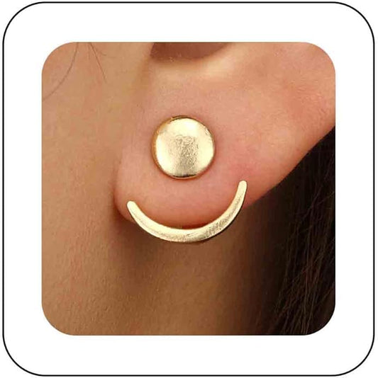 Boho Moon Ear Jackets Earrings Crescent Moon Stud Earrings Gold Sun Moon Earrings Minimalist Double Sided Round Earrings Jewelry for Women