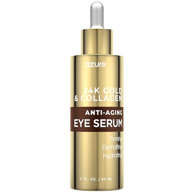 AZURE 24K Gold & Collagen Anti Aging Eye Serum - Firming, De-Puffing & Hydrating | Reduces Wrinkles, Fine Lines & Under Eye Bags | Minimize Signs of Aging | Made in Korea - 60mL