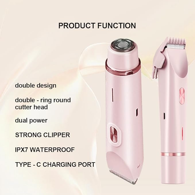2 in 1 Womens Body Shaver,2025 Glow Aura Electric Razor, Dual Head Shaver Women, Electric Razor for Womens Legs, IPX7 Waterproof Wet & Dry Use Body Intimate Areas,Pink