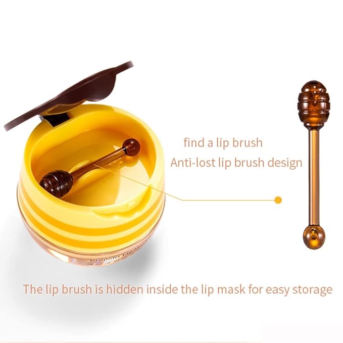 Bee Lip Mask Balm Honey Pot, 2PCS Honey Lip Sleeping Mask Hydrating Prevention Dry and Cracked Lip Scrubs Exfoliator, Overnight Lip Mask Reduces Lip Lines