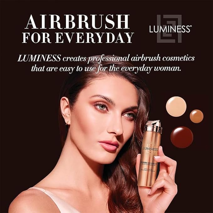 LUMINESS Silk Airbrush Spray Foundation & Buffing Brush Kit – Full Coverage Foundation & Dual-Sided Buffing Brush - Buildable Coverage, Anti-Aging Formula Hydrates & Moisturizes (Shade - Fair)