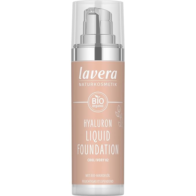 lavera Hyaluron Liquid Foundation - Cool Ivory 02 - Foundation Make Up with Hyaluron & Almond Oil for a Flawless Complexion - Face Make Up - PETA Certified - Vegan - Made in Germany - 1 Fl Oz