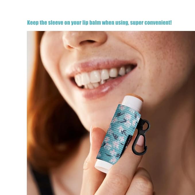 5pcs Lip Balm Holder Keychain Lipstick Sleeves Chapstick Lip Gloss Holder Keychain Elastic Sleeves for Men Women(Wave/Flower/Leo)