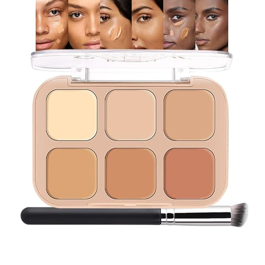 evpct 6 Colors Concealers Full Coverage Cream Contour Palette with Brush for Older Women, Under Eye Color Corrector Tri Color Pot Concealer Palette for Dark Circles Mature Skin Makeup, Waterproof, A3