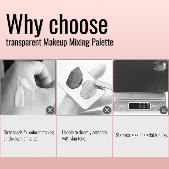 Erinde Handheld Makeup Mixing Palette, Acrylic Transparent Mixing Foundation Tray for Makeup Artist and Beginner, Lipstick Eyeshadow Foundation Color Test Art nail Palette With Foundation Spatula