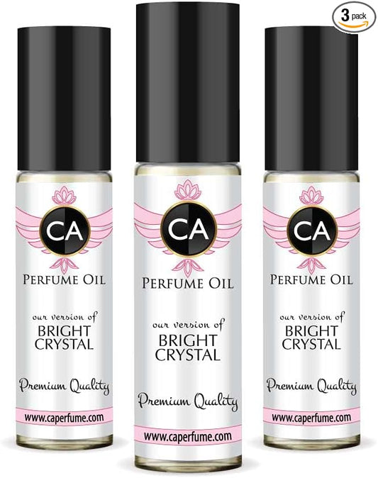 CA Perfume Impression of Bright Crystal For Women Replica Fragrance Body Oil Dupes Alcohol-Free Essential Aromatherapy Sample Travel Size Concentrated Long Lasting Attar Roll-On 0.3 Fl Oz-X3