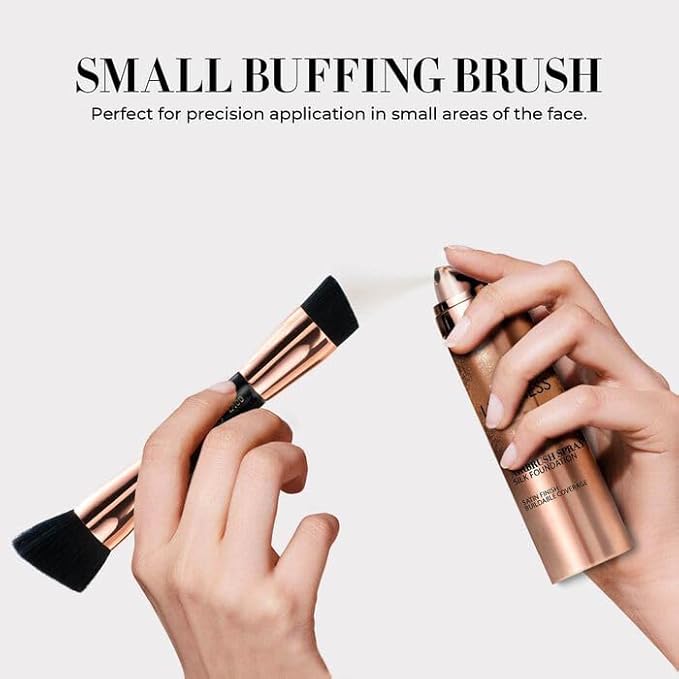 LUMINESS Silk Airbrush Spray Foundation & Buffing Brush Kit – Full Coverage Foundation & Dual-Sided Buffing Brush - Buildable Coverage, Anti-Aging Formula Hydrates & Moisturizes (Shade - Deep)