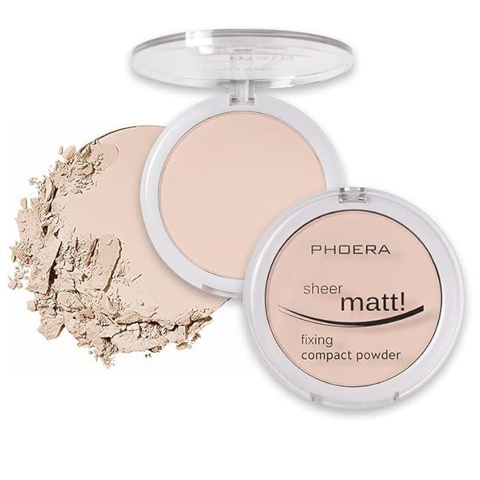 2 Pack PHOERA Matte Face Powder, Control Oil Brighten Skin Color Cover Blemish Makeup Face Setting Setting Powder 。 201-Translucent