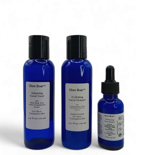 Daily Balancing Skincare Set (3 Pcs) Gift Set, Cleanser, Toner, Serum, Hyaluronic Acid, RoseExtract, Acne Prone Skin Soothing, Regenerating, Hydrating, Anti Aging Skin Care Routine, Vegan