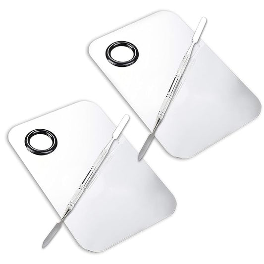 2 Pcs Makeup Mixing Palette, Upgrad Stainless Steel Metal Foundation Palette with Spatula Artist Tool for Mixing Foundation Nail-Art 5.9x3.9 in