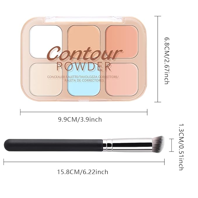 evpct 6 Colors Concealers Full Coverage Cream Contour Palette with Brush for Older Women, Under Eye Color Corrector Tri Color Pot Concealer Palette for Dark Circles Mature Skin Makeup, Waterproof, A2