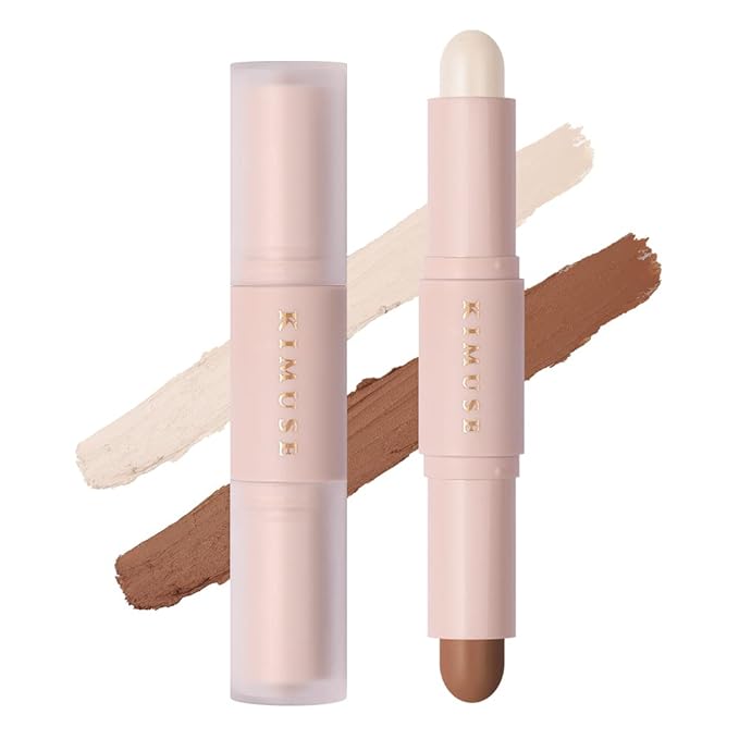 KIMUSE 2 Color Dual Cream Contour Stick, Highlight & Contour Bronzer Stick, Long Lasting & Waterproof Contour Sticks Kit for Light Skin Face Makeup