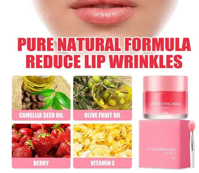 Lip Sleeping Mask | Made With Lip Plump Complex of Collagen, Vitamin C, Hyaluronic Acid & Coconut Oil | Moisturize & Nourish Dry, Chapped Lips | Organic, Vegan & Cruelty Free