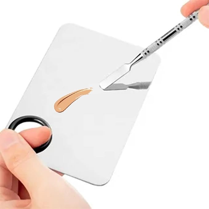 2 in 1 Makeup Mixing Palette Set with Spatula - Stainless Steel Foundation Accessories and Mixing Tools for Cosmetic, Nail Art, Lipstick