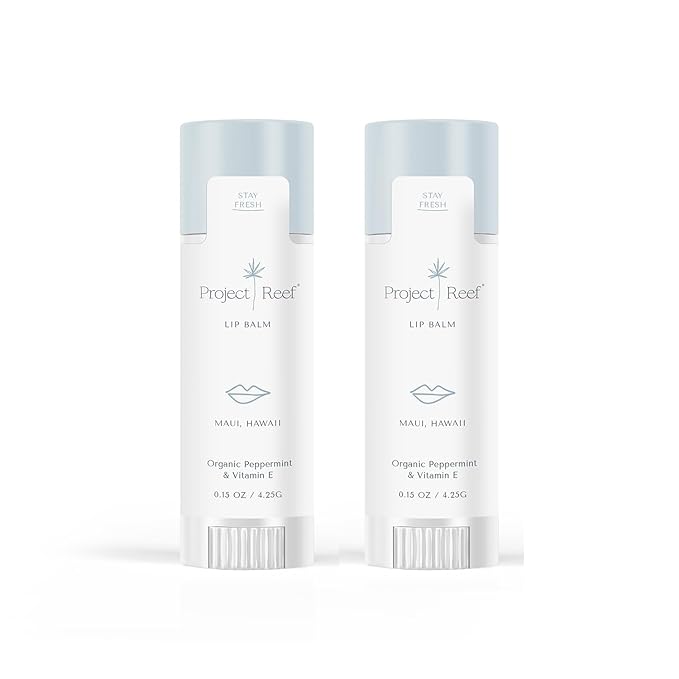 Cooling Lip Balm w/Organic Peppermint, Shea Butter, Vitamin E, Hydrating Chapstick, Soothe Dry Sunburnt Lips, After Sun Care, 2 Pack