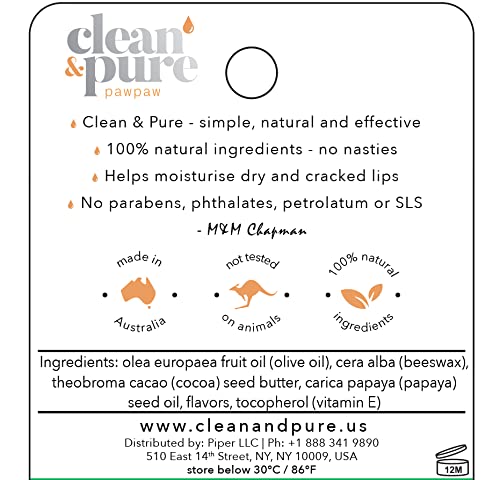 Lip Balm (Pawpaw) 100% Natural Beeswax, Vitamin E | Olive Oil Based Treatment for Dry, Chapped Lips | Made in Australia…