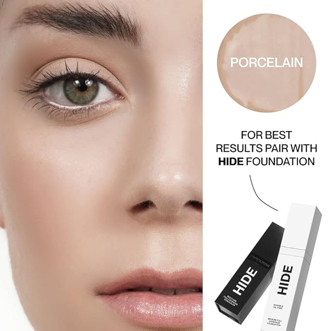 HIDE PREMIUM Liquid Foundation, Multi-Use Waterproof Foundation, Medium/Full Coverage Foundation, Shades for All Skin Types (See Shade Finder), Porcelain, 1 fl oz