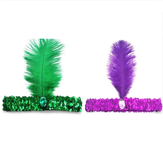 Carnival hair accessories purple and green Sequins Feather Headpiece 1920s Party Feather Headband