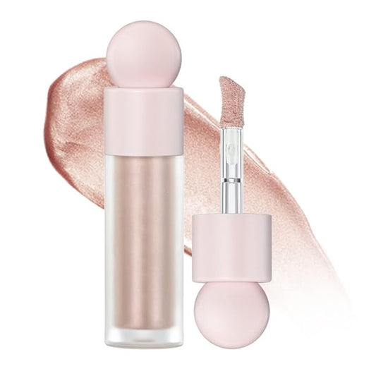 Liquid Highlighter Natural Glow For Face & Body, Waterproof Moisturizing Light Liquid Luminizer For Long Lasting Shimmer, Contour Highlighter Stick Easy to Apply with Cushion Applicator (#3 Rose gold)