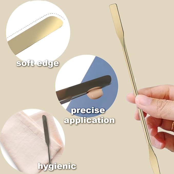 Korean Makeup Mixing Palette with Stainless Steel Picasso Spatula - Acrylic Tray for Foundation and Nail Polish - Luxury Beauty Tool for SFX Makeup & Nail Artists - Gold