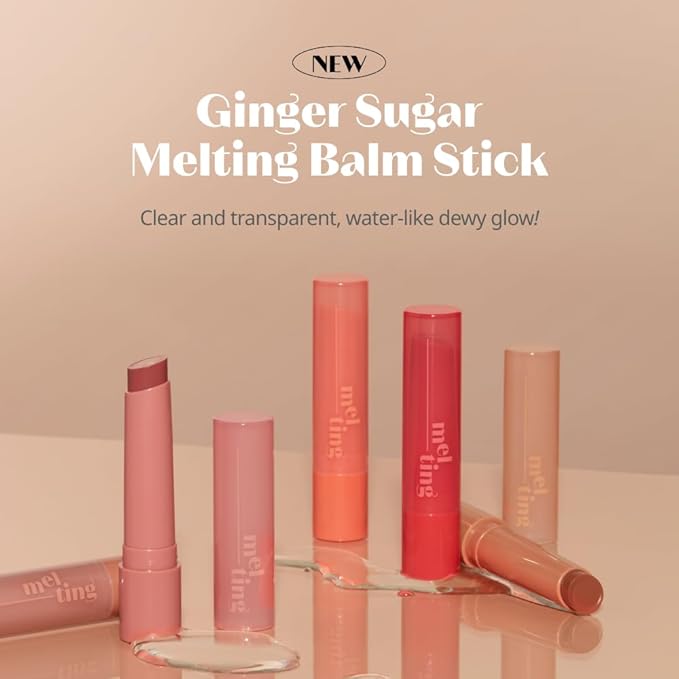 ETUDE Ginger Sugar Melting Balm Stick 03 Bare Peach | Tinted Moisturizing Lip balm | Natural Ingredients Hydrate Ginger, Sugar, Shea Butter Moisturizing Relaxing Effect | K-Beauty