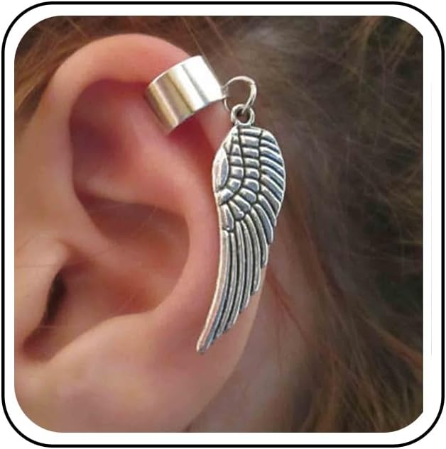 Boho Angel Wing Cuff Earrings Silver Ring Cartilage Earrings with Dangle Wing Ear Cuffs Earrings Clip Wrap Earrings Helix Earrings Jewelry for Women