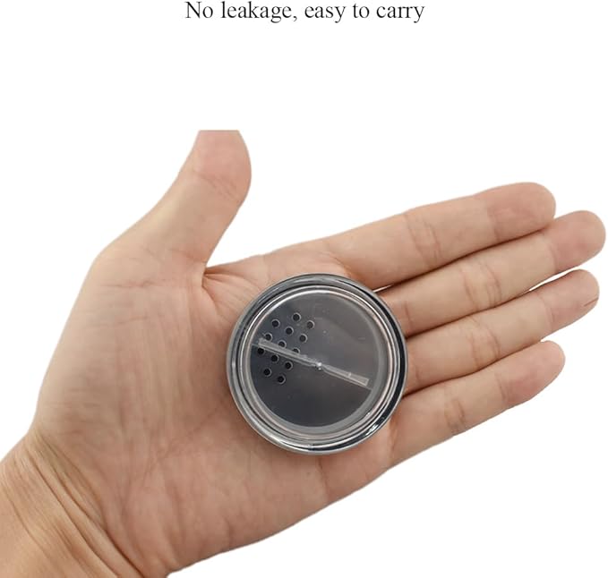 HAHIYO 2P 10ml/0.34oz Plastic Empty Travel Powder Container Small Loose Powders Compact Case Makeup Cosmetic Jar Refillable Powders Box No Leak Powder Holder with Rotatable Sifter and Black Screw Lid