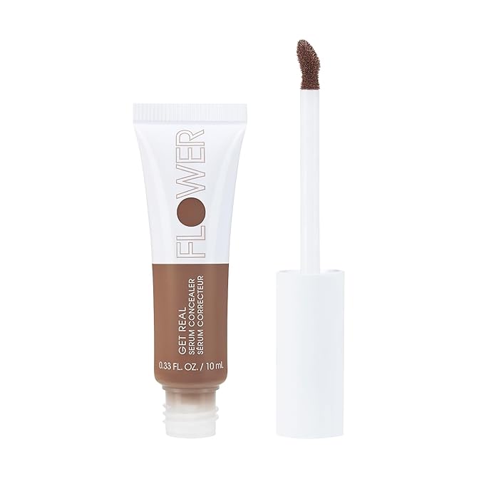 FLOWER BEAUTY By Drew Barrymore Get Real Serum Concealer - Brightens Skin + Blurs Blemishes - Hydrating Serum- Almond