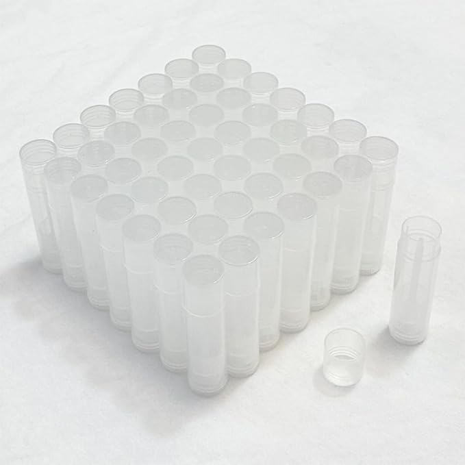 50 Lip Balm Container Kit with Filling Tray and Spatula, Round Tube Refillable Empty Tube 3 Colors, 0.15 oz, BPA Free, for DIY Homemade Lipstick Lipstick (50 translucent kits,)