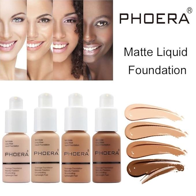 2 Pack PHOERA Foundation, 24HR Matte Oil Control Concealer, Full Coverage Foundation for Women Makeup.(104# Buff Beige)