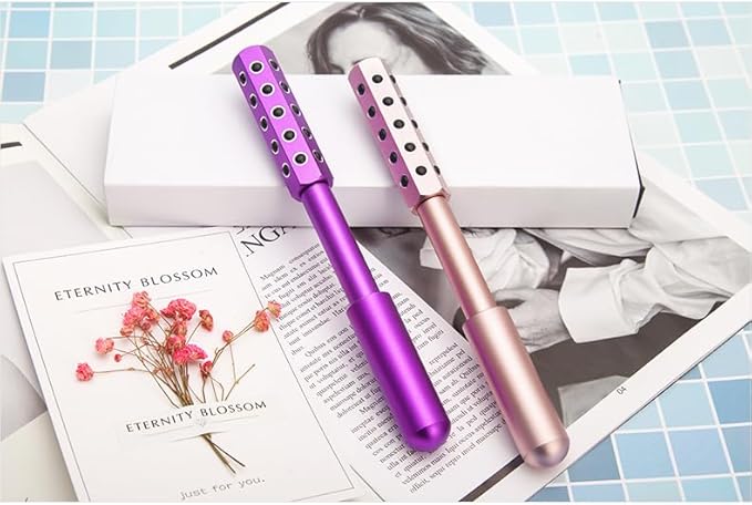 Beauty Massage Roller, Facial Massage Tool, 30 Germanium Stone Uplifting Face，Uplifting Face Massager Roller (Pink)