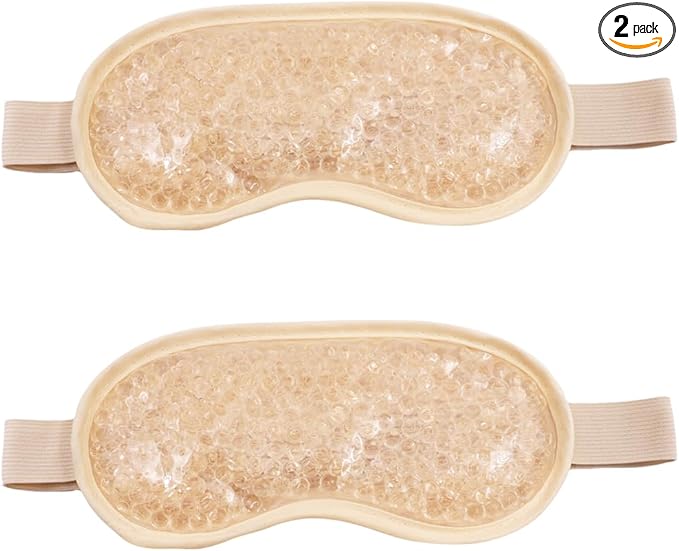 Gel Eye Mask, Cooling Eye Pads Reusable Small Ice Pack Under Eye Patches, Eye Hot Cold Treatment Pack for Redness, Pain Relief and Eye Relax (Champagne - 2count)