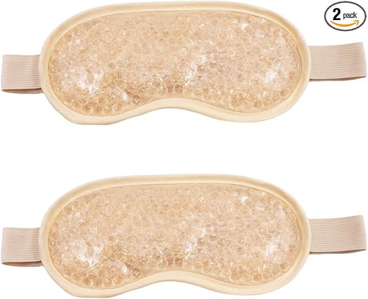 Gel Eye Mask, Cooling Eye Pads Reusable Small Ice Pack Under Eye Patches, Eye Hot Cold Treatment Pack for Redness, Pain Relief and Eye Relax (Champagne - 2count)