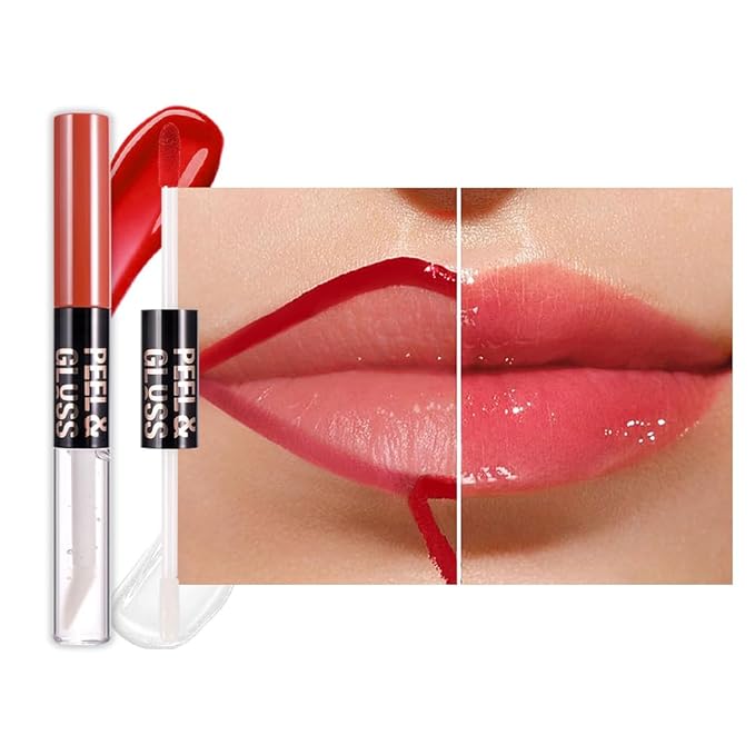 Lip Stain Peel Off Lip Gloss oil Dual-Ended Combo, Vivid Burgundy Lips Liner Stain Peel Off Tattoo, Long Lasting & Waterproof, Transfer-Proof Lip Tint Stain with Lip oil for All Skin Type 04#