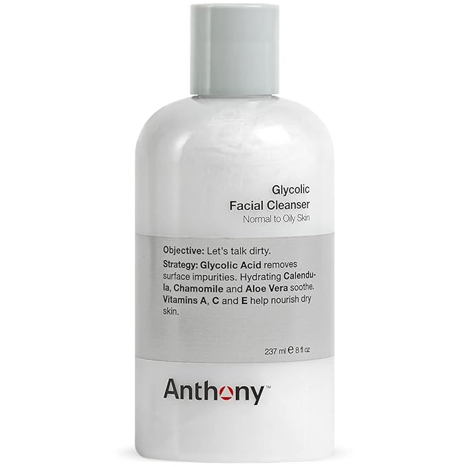 Anthony Glycolic Facial Cleanser for Men, Daily Exfoliating & Hydrating Face Wash, Shave Prep, Non-Foaming, Deep Cleansing, Gentle on Sensitive Skin, Removes Dirt & Oil, Smooths Texture, 8 Fl Oz