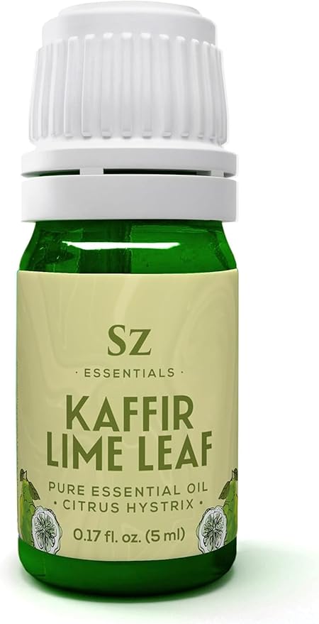 Kaffir Lime Leaf Essential Oil -100% Pure and Undiluted - Extracted from Citrus Hystrix Leaves - Earthy & Citrusy Scent with Fruity Overtones - Therapeutic Grade & Vegan - 0.17oz (5ml)