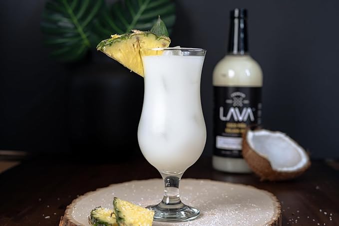 LAVA Premium Coco Pina Colada Made with Cream of Coconut and Real Pineapple, No Artificial Sweeteners or Flavors, 1-Liter (33.8oz) Glass Bottle.