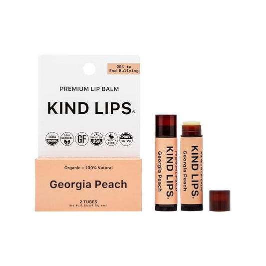 Kind Lips Lip Balm - Nourishing & Moisturizing Lip Care with Shea Butter, Beeswax & Vitamin E | Georgia Peach Flavor | 0.15 Oz (Pack of 2)