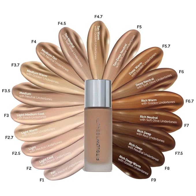 Fitglow Beauty - Natural Foundation+ Photo-Filtering Foundation | Vegan, Woman-Owned Clean Beauty (F5 - Tan-Deep Neutral, Soft Olive Undertones)