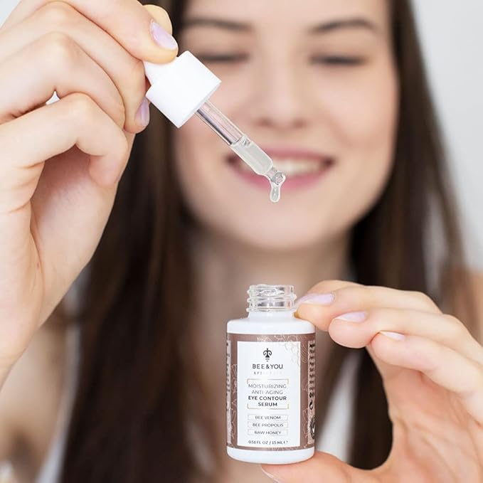 BEE and YOU Eye Cream, Anti Aging, Anti Wrinkle Serum 100% Natural with Bee Venom, Propolis Extract, Raw Honey, Hyaluronic Acid, For Dark Circles Under Eye Treatment and Puffiness, Skin Care, 15ml