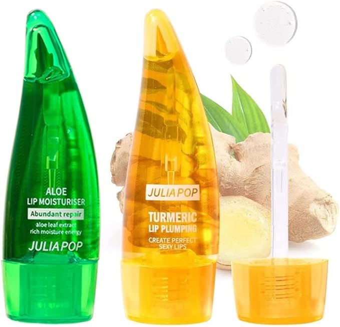 Lip Plumper Set, Natural Lip Plumper Moisturizing Aloe Vera Lip Gloss, Lip Plumper Gloss and Lip Care Serum, Beautiful Fuller, Hydrating & Reduce Fine Lines, Day and Night Ues Set