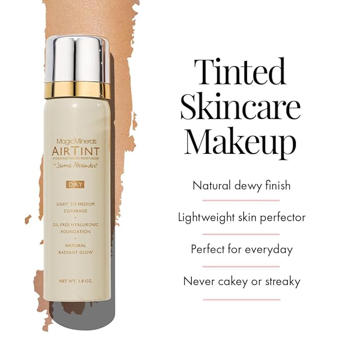 Jerome Alexander MagicMinerals AirTint Tinted Moisturizer AirBrush Spray Light Shade | Tinted Moisturizer Spray with Anti-Aging Ingredients | Fair