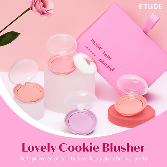 ETUDE Lovely Cookie Blusher #OR202 Sweet Coral Candy 4g | Glowing & Natural Powder Blush with Long-Lasting Sebum Control | Easy Application | Puffy Cushion for a Lovely Makeup Look