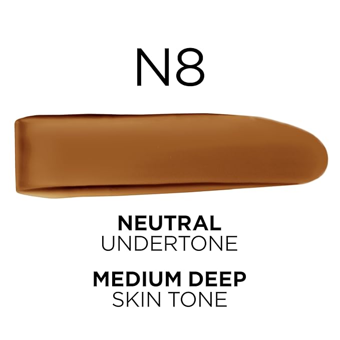 L'Oreal Paris True Match Super-Blendable Foundation, Medium Coverage Liquid Foundation Makeup, N8, Medium Deep, 1 Fl Oz