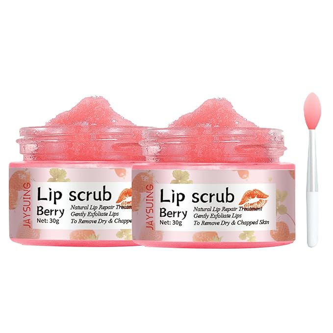 Lip Scrub, Natural Lip Scrub Exfoliator, 2Pcs Lip Exfoliator Lip Scrub for Dark Lips to Lighten,Repair Dry Lips,Chapped Lips (Berry)