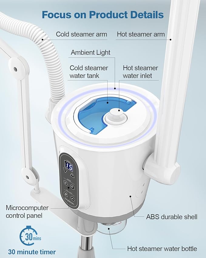 Kingsteam Professional Hot and Cold Facial Steamer，Nano Water Mist, Large Capacity Steam, 30 Min Timer, Deep Cleansing, Designed for Beauty Salon, Skin Clinic, Professional Salon, Home