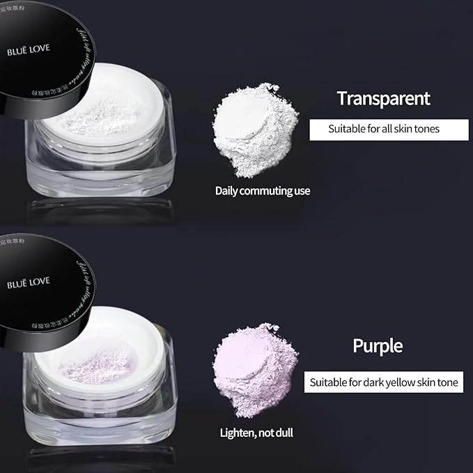 BLUE LOVE Setting Powder Makeup for Oily Skin, Oil Control Smooth Face Makeup Powder Foundation, Waterproof Setting Powder Compact, Oil Control Face Pressed Loose Powder(Purple)